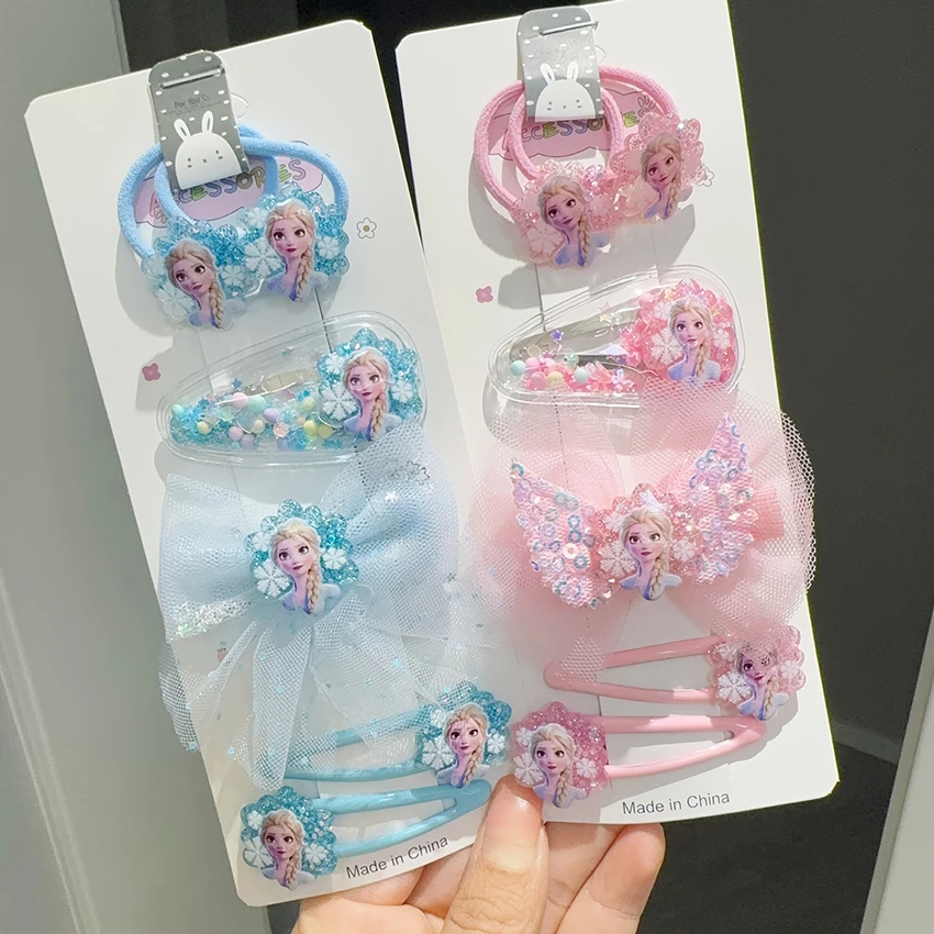 6pcs/set Cute Girl Hair Accessories Frozen Elements Princess Hair Clip Daily Performance Sweet Bow Children's Hair Circle