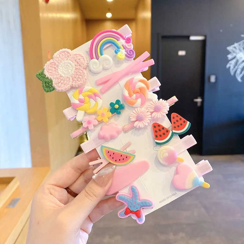 Random 42Pcs Children's Hair Accessories Cute Dopamine Hairpin Girl Side Bangs Clip Hairpin Cartoon Duckbill Headgear