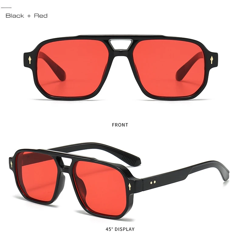 Vintage Double Bridges Men Square Sunglasses Fashion Clear Ocean Lens Eyewear Women Trending Rivets Glasses UV400 Gafas De Sol