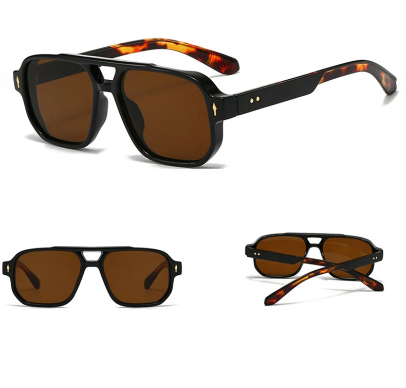Vintage Double Bridges Men Square Sunglasses Fashion Clear Ocean Lens Eyewear Women Trending Rivets Glasses UV400 Gafas De Sol