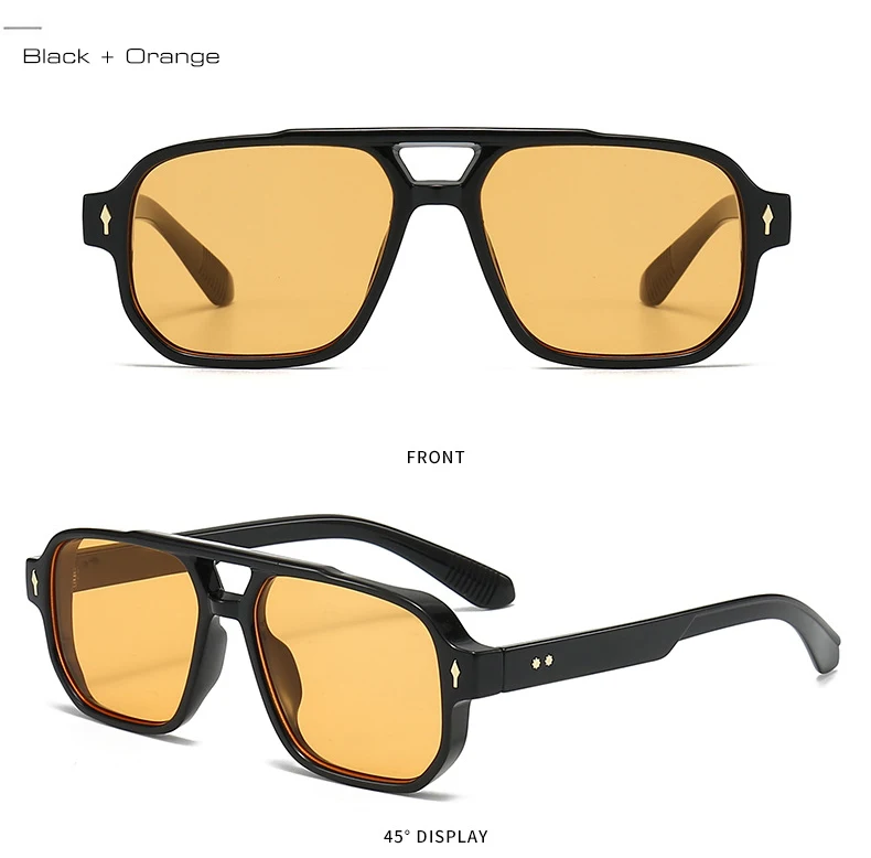 Vintage Double Bridges Men Square Sunglasses Fashion Clear Ocean Lens Eyewear Women Trending Rivets Glasses UV400 Gafas De Sol