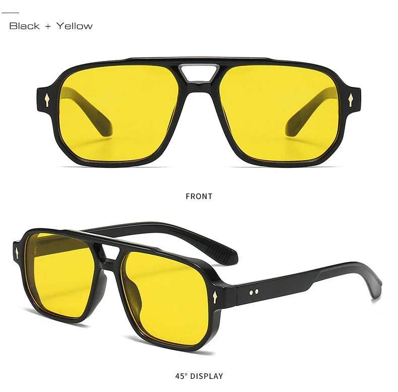 Vintage Double Bridges Men Square Sunglasses Fashion Clear Ocean Lens Eyewear Women Trending Rivets Glasses UV400 Gafas De Sol