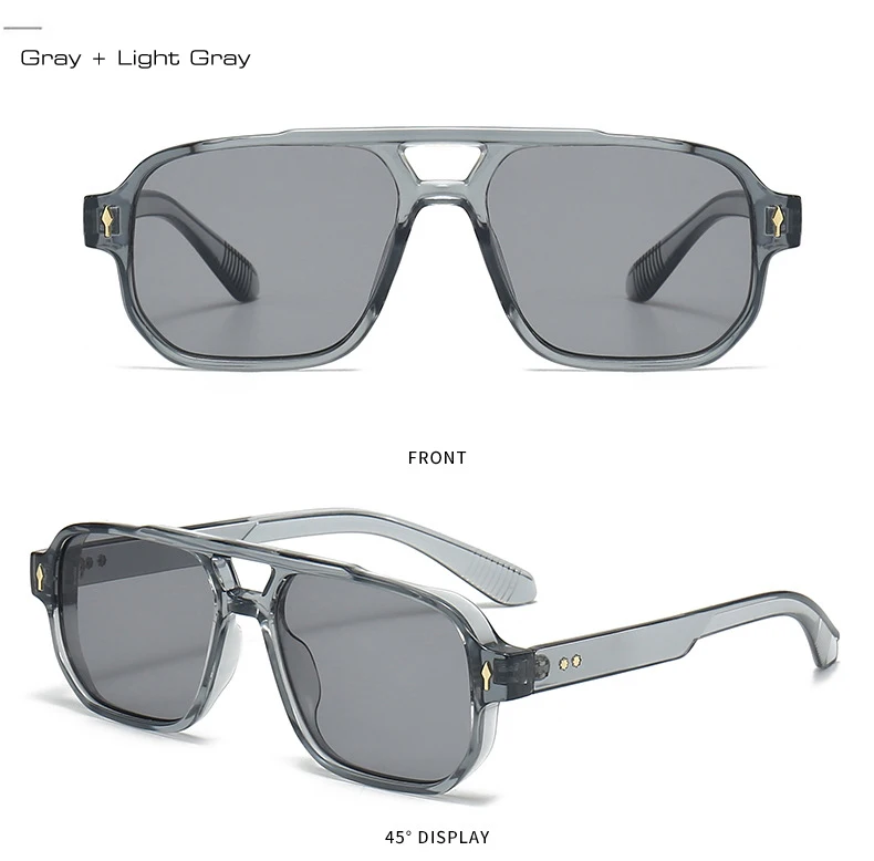 Vintage Double Bridges Men Square Sunglasses Fashion Clear Ocean Lens Eyewear Women Trending Rivets Glasses UV400 Gafas De Sol