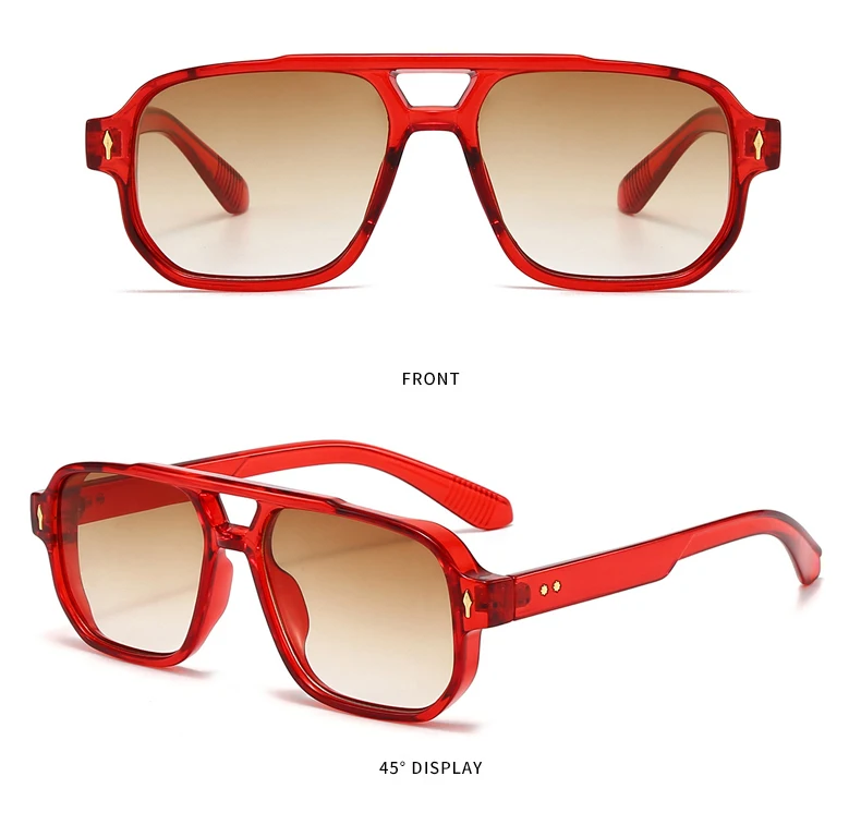 Vintage Double Bridges Men Square Sunglasses Fashion Clear Ocean Lens Eyewear Women Trending Rivets Glasses UV400 Gafas De Sol