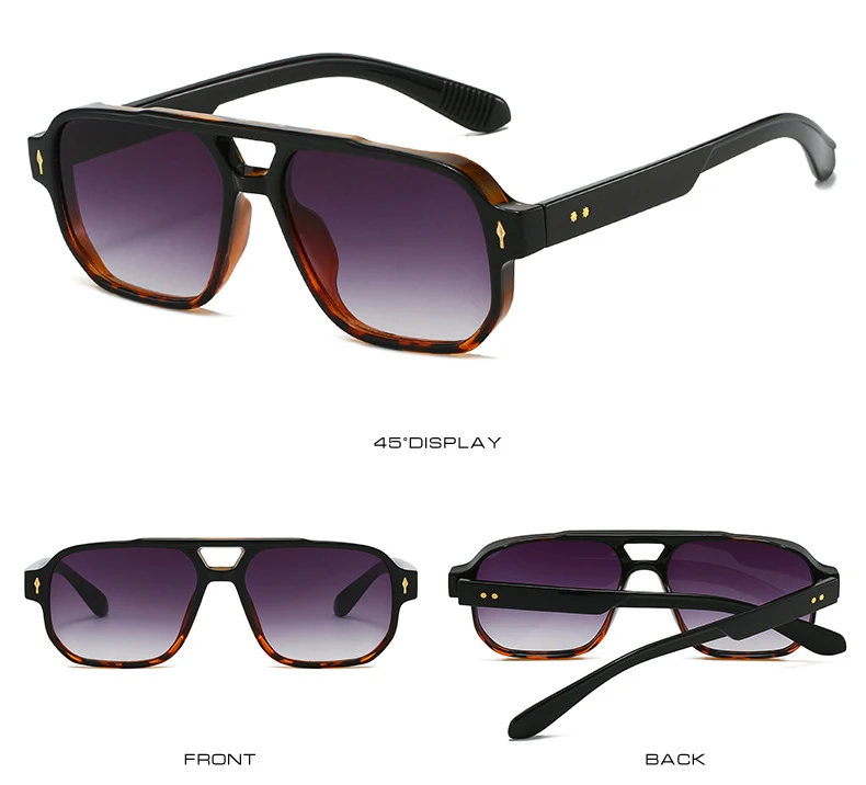 Vintage Double Bridges Men Square Sunglasses Fashion Clear Ocean Lens Eyewear Women Trending Rivets Glasses UV400 Gafas De Sol