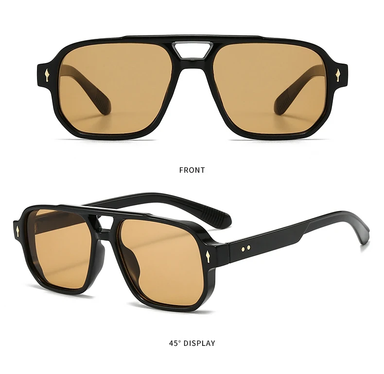 Vintage Double Bridges Men Square Sunglasses Fashion Clear Ocean Lens Eyewear Women Trending Rivets Glasses UV400 Gafas De Sol
