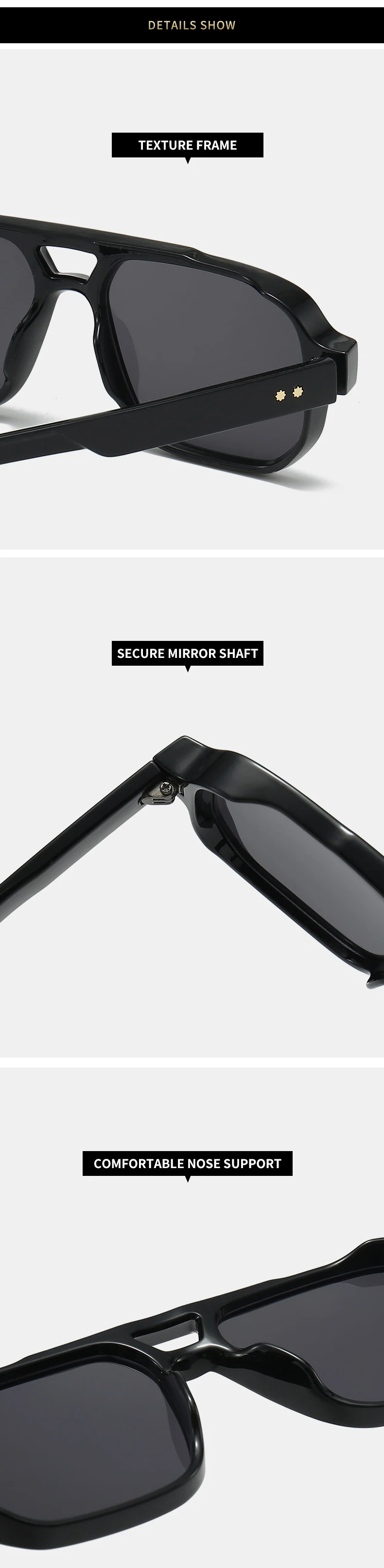Vintage Double Bridges Men Square Sunglasses Fashion Clear Ocean Lens Eyewear Women Trending Rivets Glasses UV400 Gafas De Sol