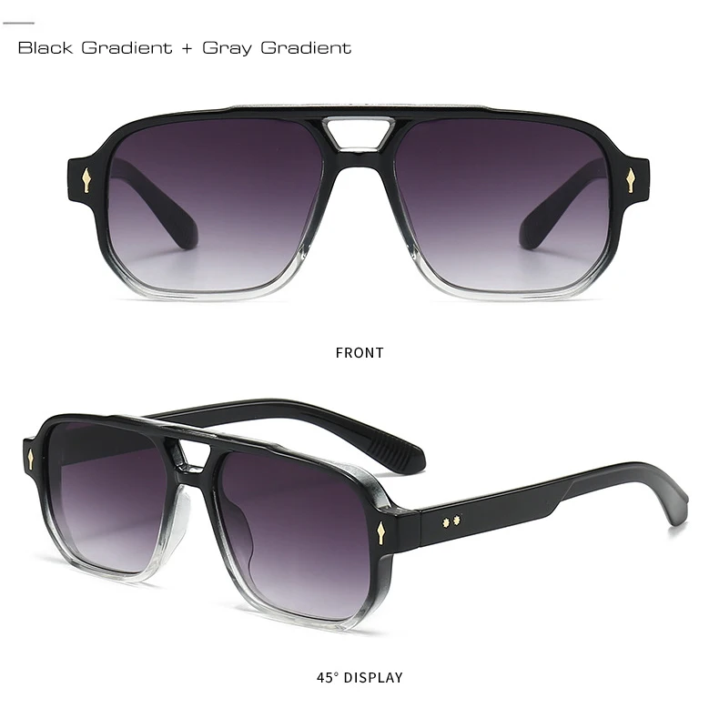 Vintage Double Bridges Men Square Sunglasses Fashion Clear Ocean Lens Eyewear Women Trending Rivets Glasses UV400 Gafas De Sol