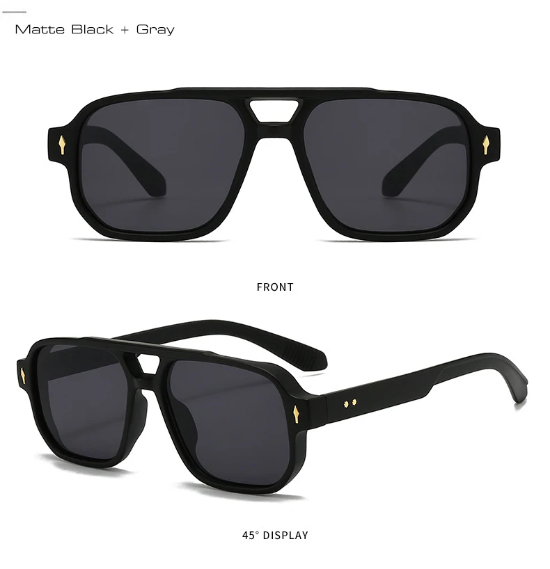 Vintage Double Bridges Men Square Sunglasses Fashion Clear Ocean Lens Eyewear Women Trending Rivets Glasses UV400 Gafas De Sol