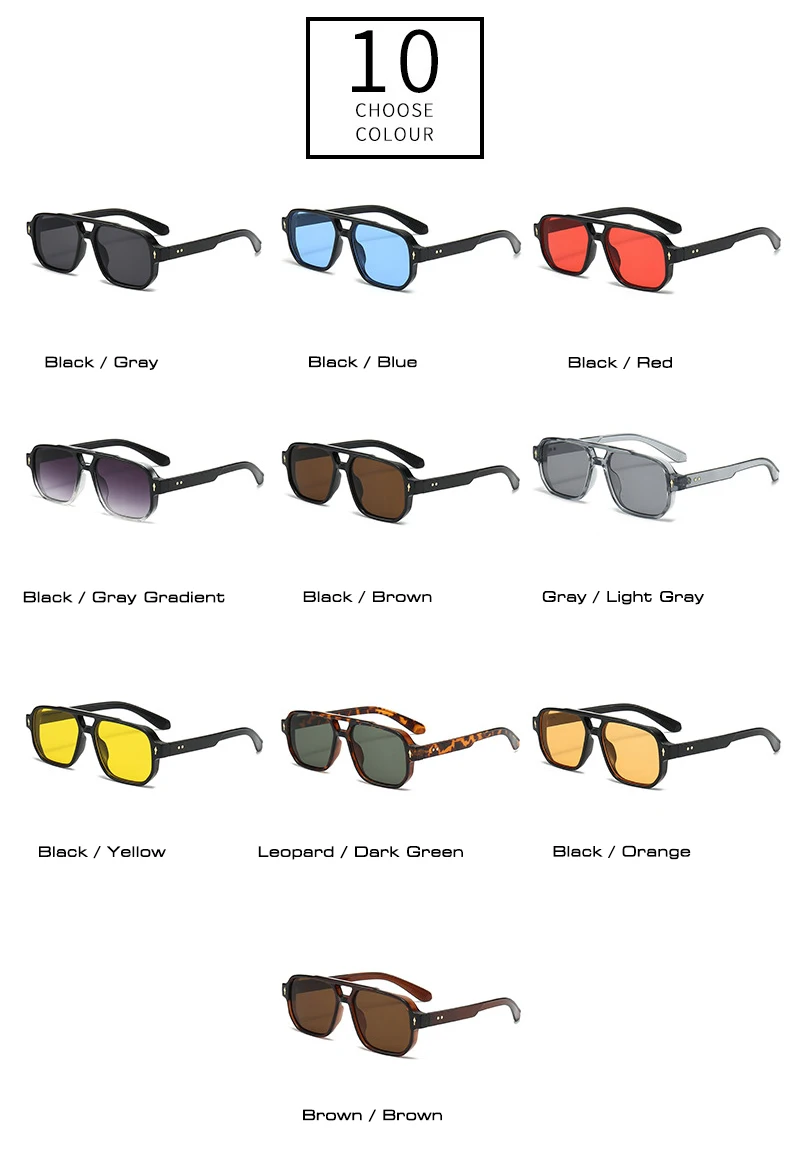 Vintage Double Bridges Men Square Sunglasses Fashion Clear Ocean Lens Eyewear Women Trending Rivets Glasses UV400 Gafas De Sol