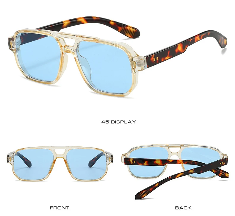 Vintage Double Bridges Men Square Sunglasses Fashion Clear Ocean Lens Eyewear Women Trending Rivets Glasses UV400 Gafas De Sol