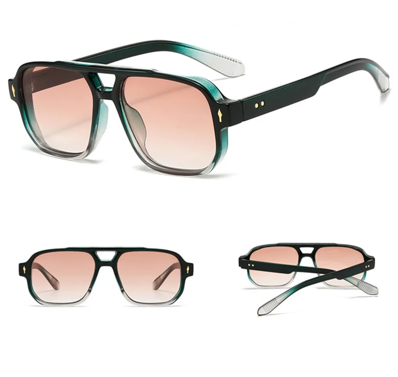 Vintage Double Bridges Men Square Sunglasses Fashion Clear Ocean Lens Eyewear Women Trending Rivets Glasses UV400 Gafas De Sol