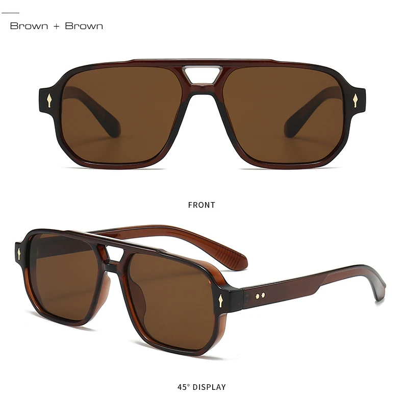Vintage Double Bridges Men Square Sunglasses Fashion Clear Ocean Lens Eyewear Women Trending Rivets Glasses UV400 Gafas De Sol
