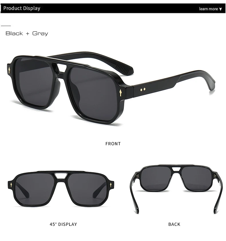 Vintage Double Bridges Men Square Sunglasses Fashion Clear Ocean Lens Eyewear Women Trending Rivets Glasses UV400 Gafas De Sol