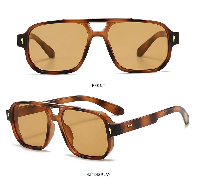 Vintage Double Bridges Men Square Sunglasses Fashion Clear Ocean Lens Eyewear Women Trending Rivets Glasses UV400 Gafas De Sol