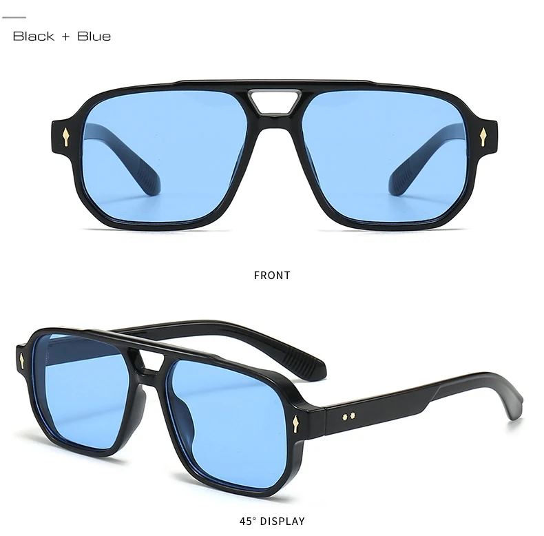 Vintage Double Bridges Men Square Sunglasses Fashion Clear Ocean Lens Eyewear Women Trending Rivets Glasses UV400 Gafas De Sol
