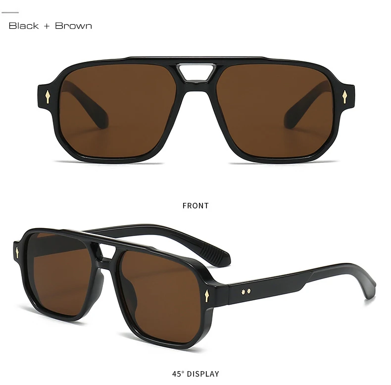 Vintage Double Bridges Men Square Sunglasses Fashion Clear Ocean Lens Eyewear Women Trending Rivets Glasses UV400 Gafas De Sol