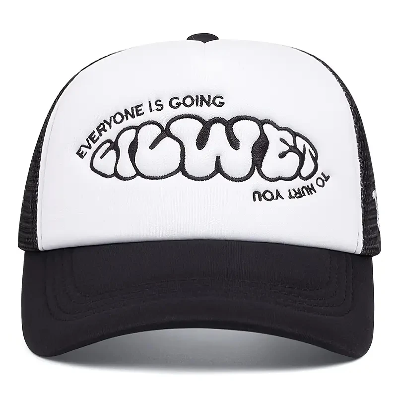 A little girl with a crying face, a sponge embroidered baseball cap, a men's and women's outdoor mesh baseball cap for casual