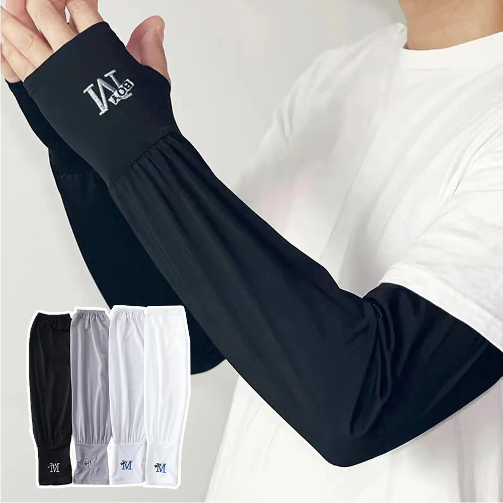 1 Pair Mens Ice Arm Sleeves Sunscreen Elastic Driving Gloves Outdoor UV Protection Arm Cover Sleeves Lightweight Cool Muff New