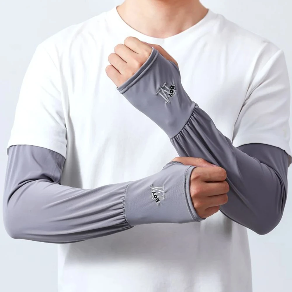 1 Pair Mens Ice Arm Sleeves Sunscreen Elastic Driving Gloves Outdoor UV Protection Arm Cover Sleeves Lightweight Cool Muff New