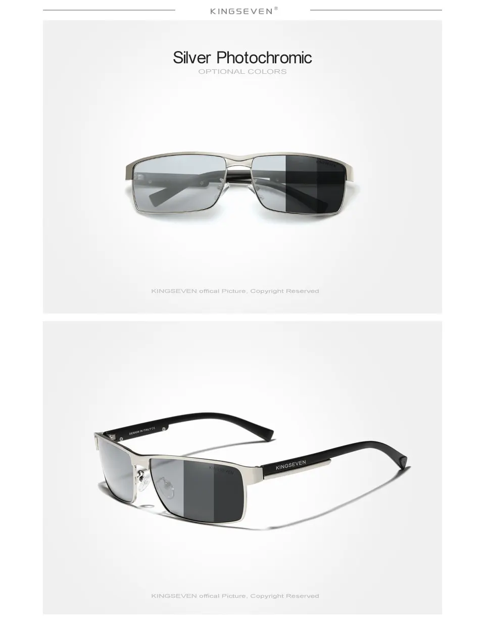 KINGSEVEN Men Polarized Photochromic Sunglasses Design Women Chameleon Sun Glasses UV400 Anti-glare Driving Square Eyeglasses
