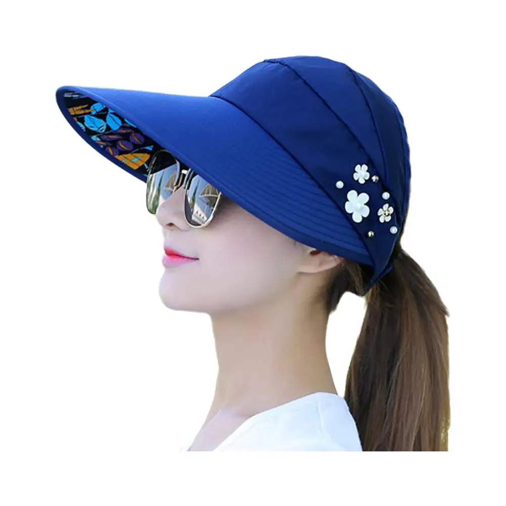 Fashion Womens Ladies Summer Vacation Wide Brim Foldable Sun Hat Anti-UV Beach Visor Caps Casual Hats