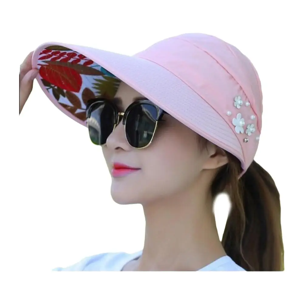 Fashion Womens Ladies Summer Vacation Wide Brim Foldable Sun Hat Anti-UV Beach Visor Caps Casual Hats