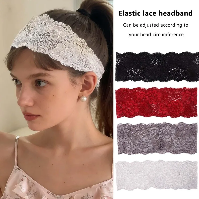 Sweet Wide Lace Hair Band Girls Hollow Lace Elastic Headwrap Hair Accessories Women Fashion Hollow Wide Headwear Hair Hoop