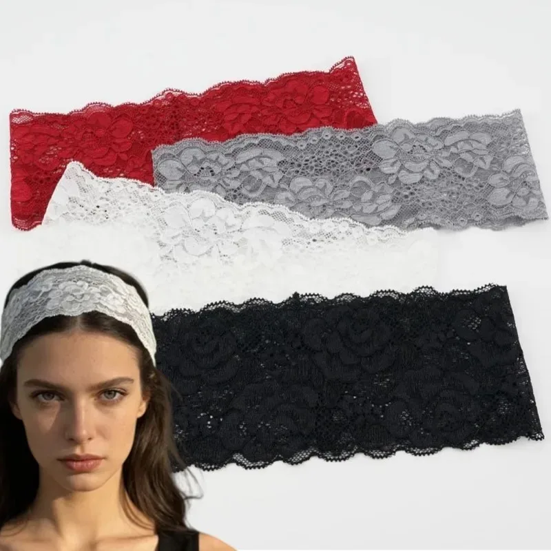 Sweet Wide Lace Hair Band Girls Hollow Lace Elastic Headwrap Hair Accessories Women Fashion Hollow Wide Headwear Hair Hoop