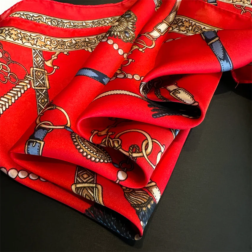 Luxury Chain Print Small Square Scarf Simulated Silk Thin Neck Scarf Fashion Sunscreen Headscarf For Women 70x70cm