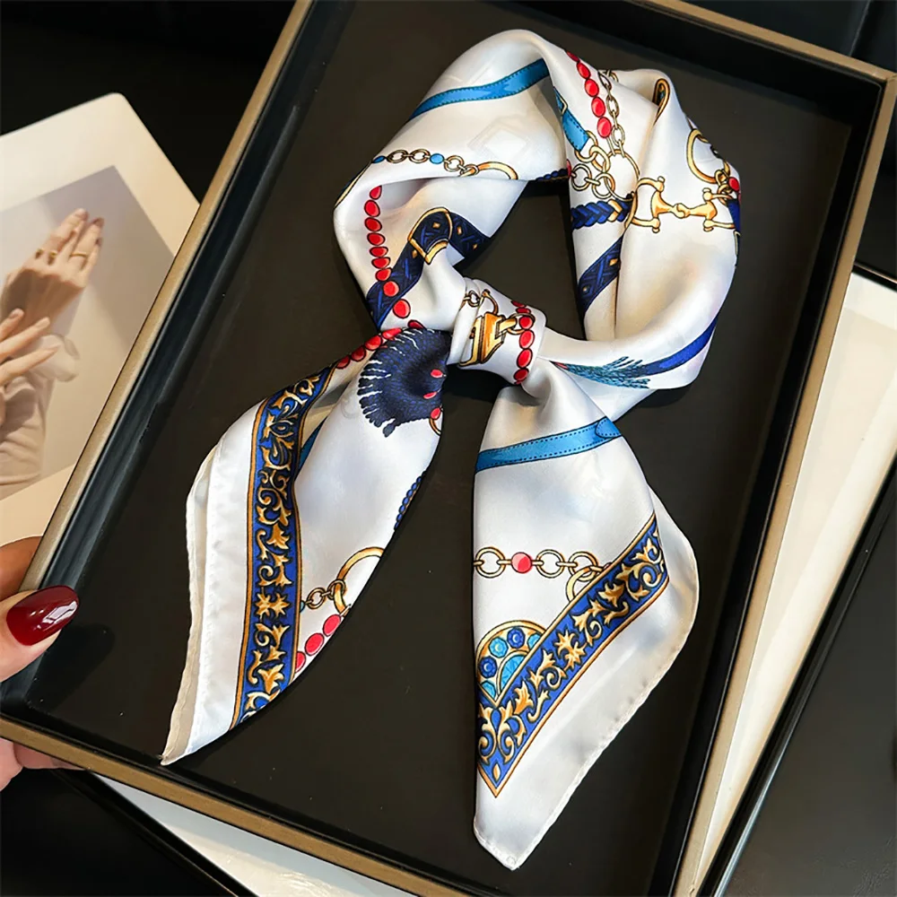 Luxury Chain Print Small Square Scarf Simulated Silk Thin Neck Scarf Fashion Sunscreen Headscarf For Women 70x70cm