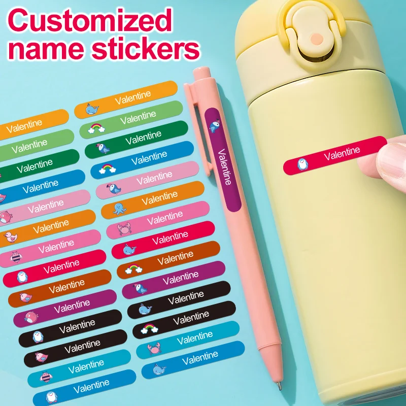 Colorful Customized Name Stickers for School Essentials, Ravel Cups & Office Equipment-Removable Personalized Waterproof Labels