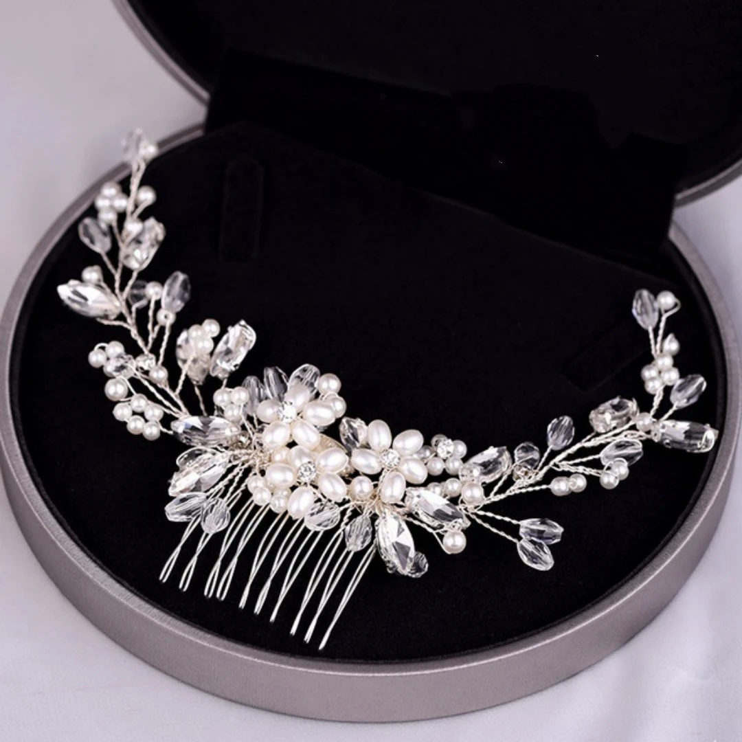 Headwear: Popular in Europe and America - Pearl Hair Comb for Wedding Gowns and Formal Attire - Decorative Diamond Hair Bun - Fa