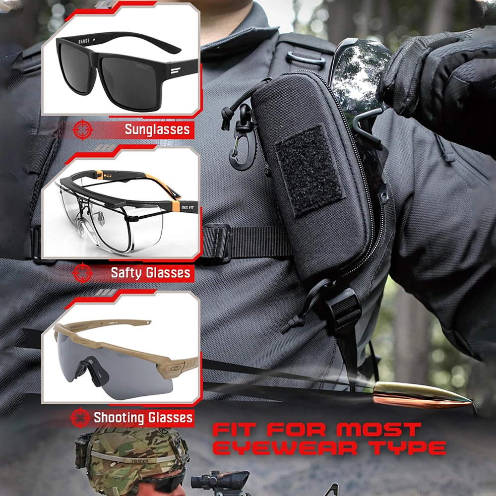 Tactical MOLLE Sunglass Case Semi-Hard Shell Eyewear Pouch with Clip Anti-Crush & Universal Fit for Glasses & Sunglasses