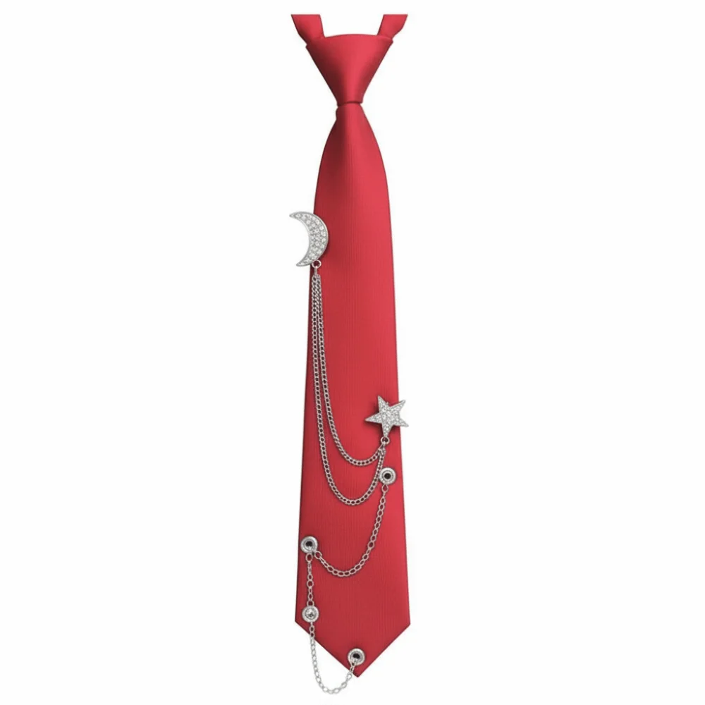 Punk Vintage Style Pre Tied Necktie Star Chain Vintage JK Uniform Tie Adjustable Student Uniform Tie for Men Women