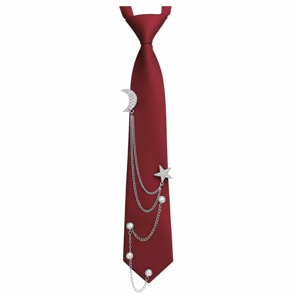 Punk Vintage Style Pre Tied Necktie Star Chain Vintage JK Uniform Tie Adjustable Student Uniform Tie for Men Women