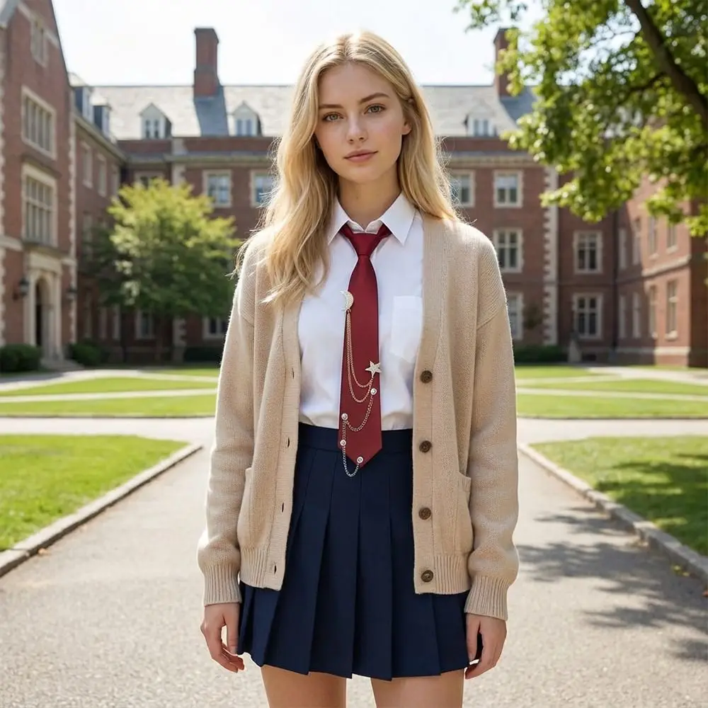 Punk Vintage Style Pre Tied Necktie Star Chain Vintage JK Uniform Tie Adjustable Student Uniform Tie for Men Women