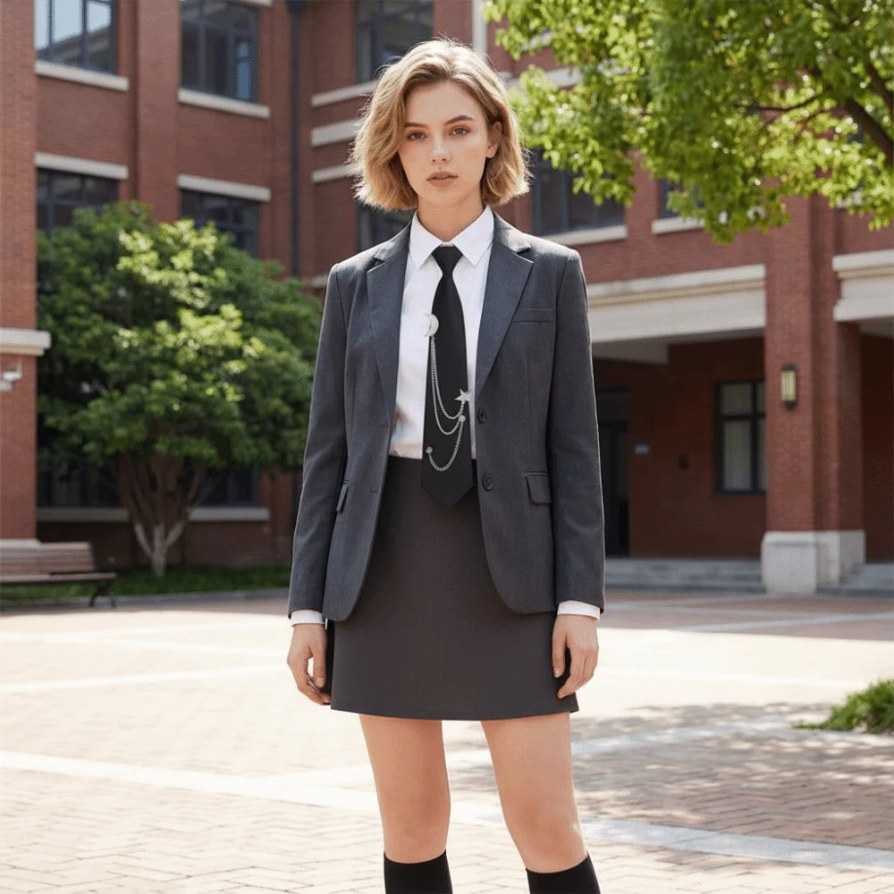 Punk Vintage Style Pre Tied Necktie Star Chain Vintage JK Uniform Tie Adjustable Student Uniform Tie for Men Women