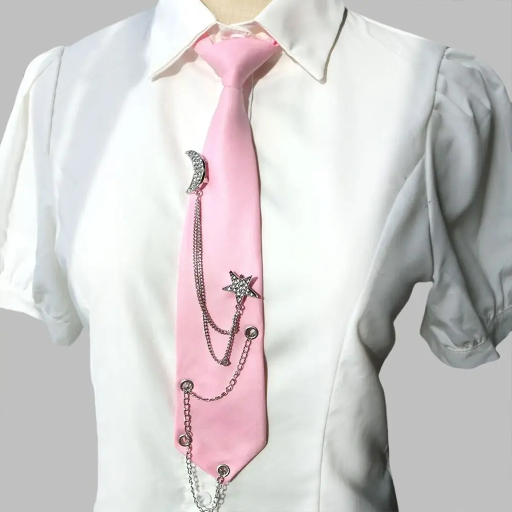 Punk Vintage Style Pre Tied Necktie Star Chain Vintage JK Uniform Tie Adjustable Student Uniform Tie for Men Women