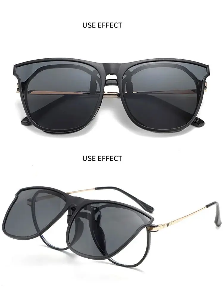 Polarized Clip On Sunglasses Men Women Car Driver Goggles Night Vision Eyewear Anti Glare Vintage Square Sun Glasses