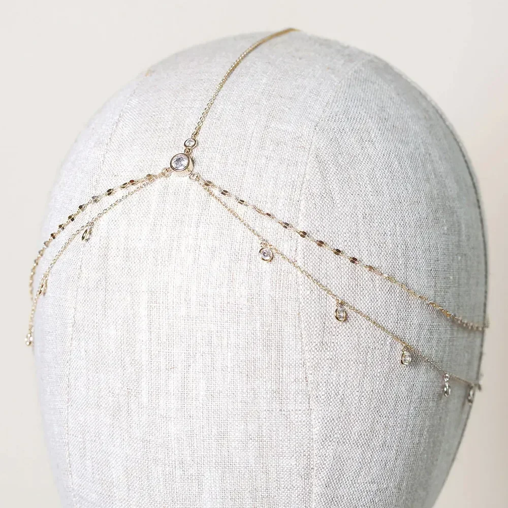 Fashion Boho Crystal Head Chain Wedding Hair Accessories Elegant Headpiece Bling Bridal Forehead Chain Indian Jewelry Gifts