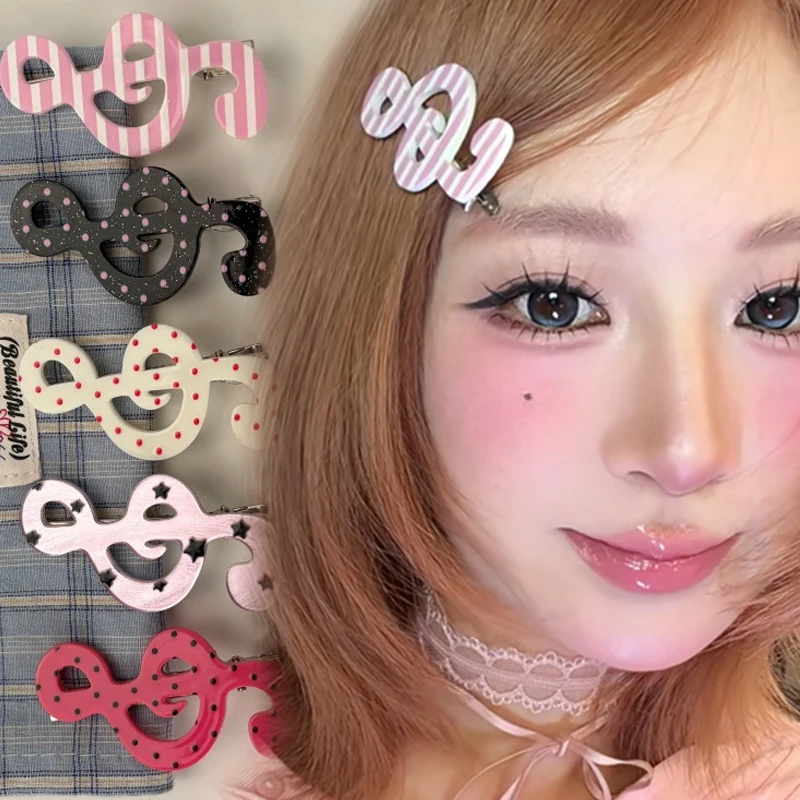 1/2pcs Y2K Style Musical Note Hair Clip Harajuku Hairclips Side Bangs Clip Sweet Girl Hairpin for Women Trendy Hair Accessories