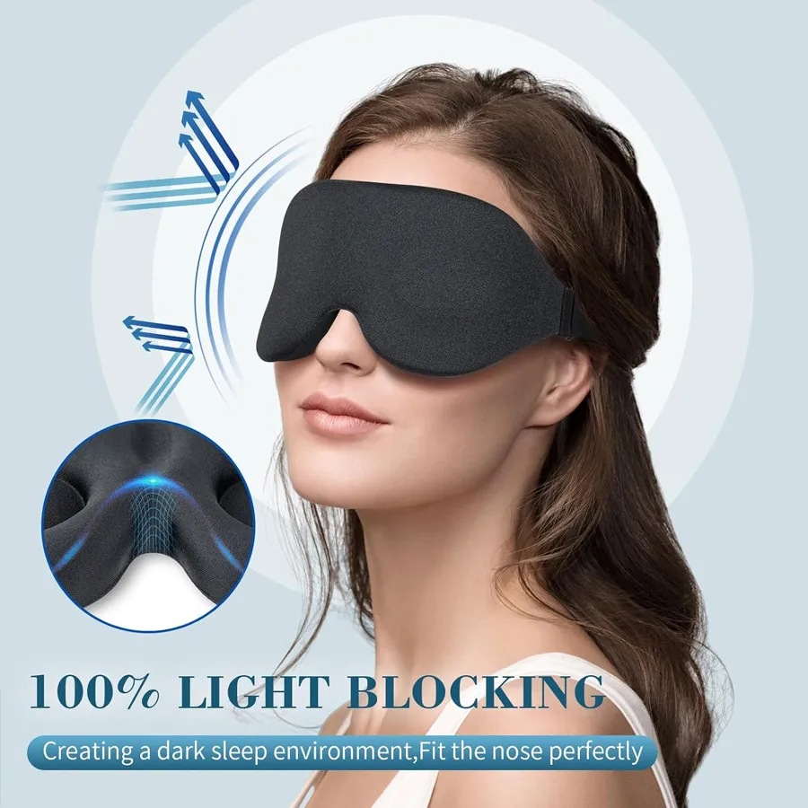 Unisex 3D Contoured Sleep Mask, Groove Molded Design Memory Foam Light Blocking Eyemask, Soft Comfortable for Travel Yoga Nap
