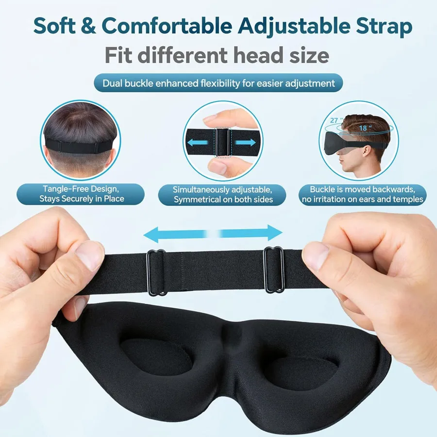 Unisex 3D Contoured Sleep Mask, Groove Molded Design Memory Foam Light Blocking Eyemask, Soft Comfortable for Travel Yoga Nap