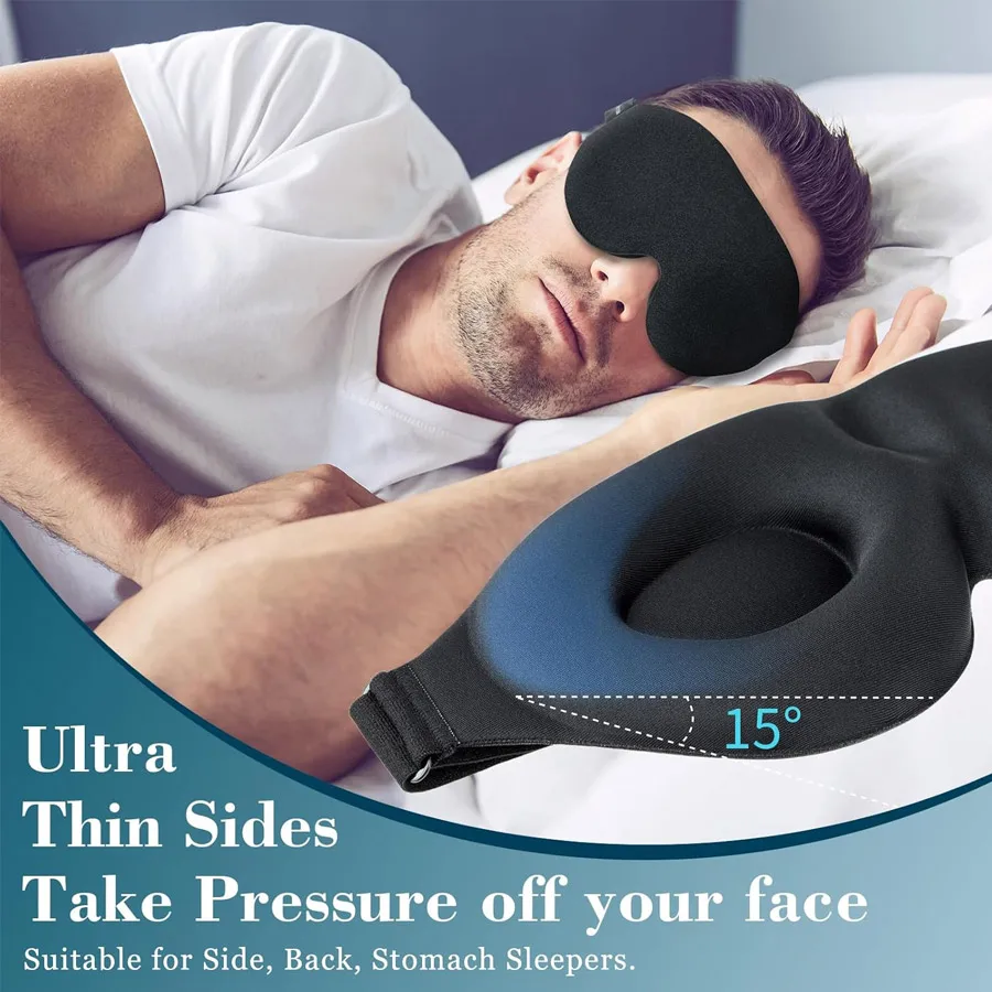 Unisex 3D Contoured Sleep Mask, Groove Molded Design Memory Foam Light Blocking Eyemask, Soft Comfortable for Travel Yoga Nap