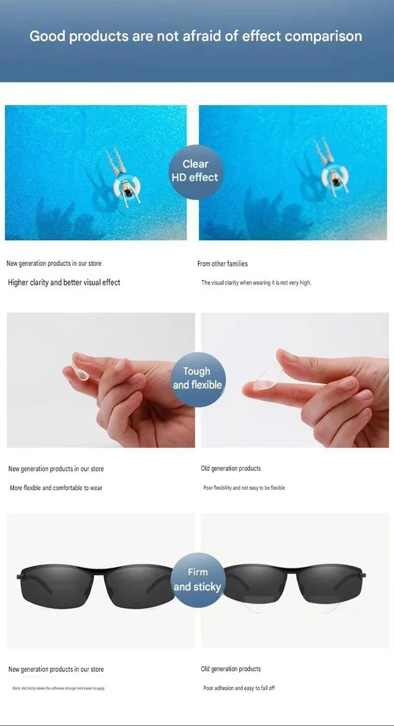 2026 Silicone Stick-on Myopic Lenses Portable Nearsighted Patch Adhesive Sunglasses Swimming Glasses Sports Protective Glasses
