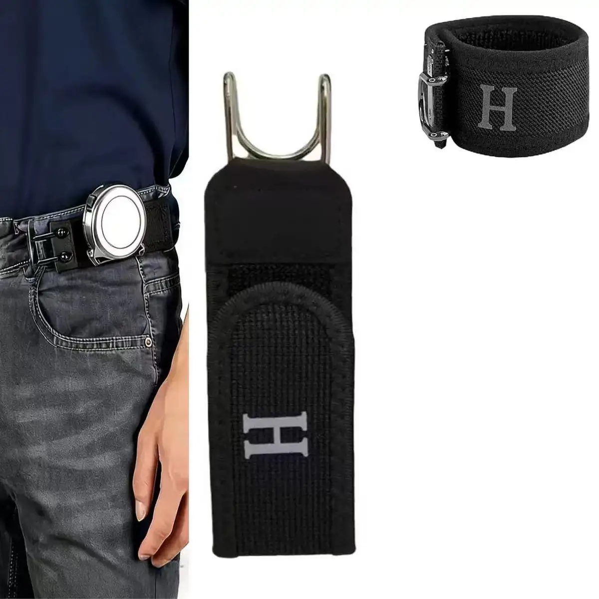 Adjustable Elastic Waistband Buckle with Magic Tape & Metal Hooks