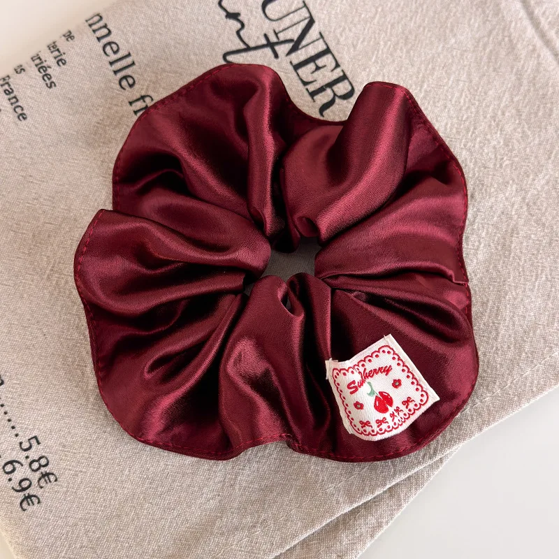 Retro Red Polka Dot Plaid Fabric Label Wide Hair Tie for Women Niche High-End Bun Hair Accessory