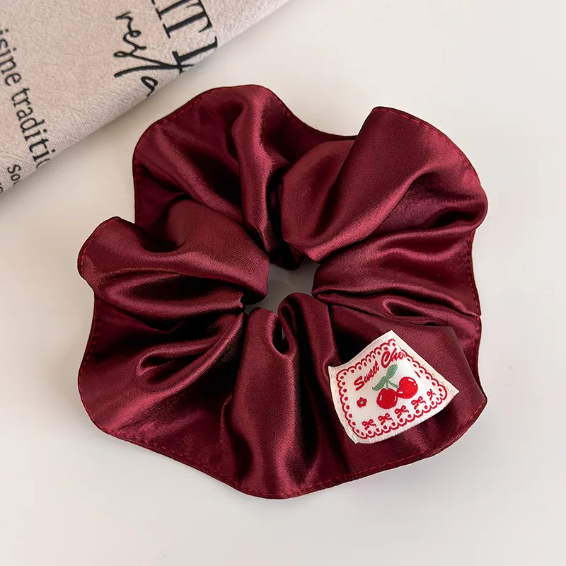Retro Red Polka Dot Plaid Fabric Label Wide Hair Tie for Women Niche High-End Bun Hair Accessory