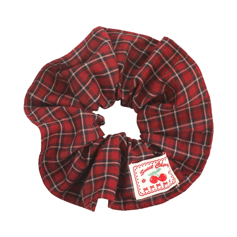 Retro Red Polka Dot Plaid Fabric Label Wide Hair Tie for Women Niche High-End Bun Hair Accessory